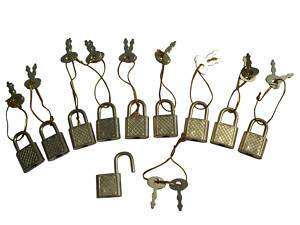 10) Small Metal Padlock Mini Brass Box Lock w/ Key NEW  