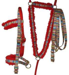 RED FLEECE Striped Bridle, Breastcollar & Reins NEW  