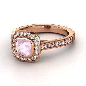   Ring, Cushion Rose Quartz 14K Rose Gold Ring with Diamond: Jewelry