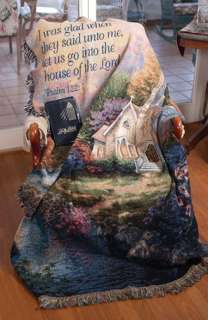 CHURCH IN THE COUNTRY Tapestry Afghan Throw w/Verse 725734263841 