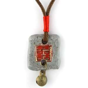 Pastel Red And Gold Antique Painted Seal Ceramic Stamp Pendant With 