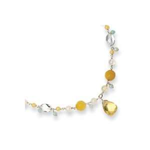  Sterling Silver Yellow & Green Jade/Citrine/CZ Necklace 