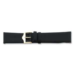   16mm Flat Black Leather Gold tone Buckle Watch Band Size 16 Jewelry
