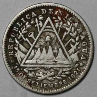 1887 Nicaragua silver 10 centavos (SCARCE 1 YEAR type)  