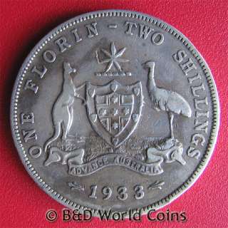 AUSTRALIA 1933 FLORIN SILVER MELBOURNE HIGH VALUE RARE COIN  