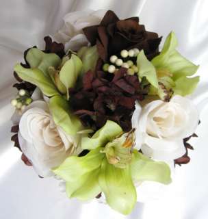 12 pc Bouquet wedding flowers decoration BROWN / CREAM  