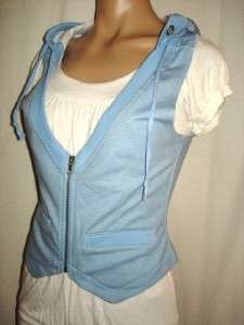 junior HOODIE cropped VEST top LIGHT weight NEW blue L  