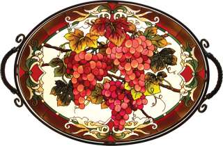 RED GRAPES * VINEYARD TUSCAN WINERY STAINED GLASS TRAY  