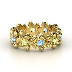   Eternity Ring, 14K Yellow Gold Ring with Peridot & Blue Topaz Jewelry