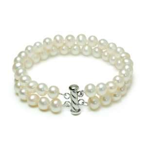   Row White A Grade 7.5 8mm Freshwater Cultured Pearl Bracelet, 8