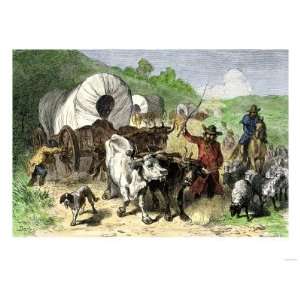  Wagon Train of Pioneers Moving West, 1800s Premium Poster 
