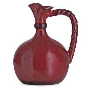   Dark Red Weathered Water Pitcher with Stylized Handle